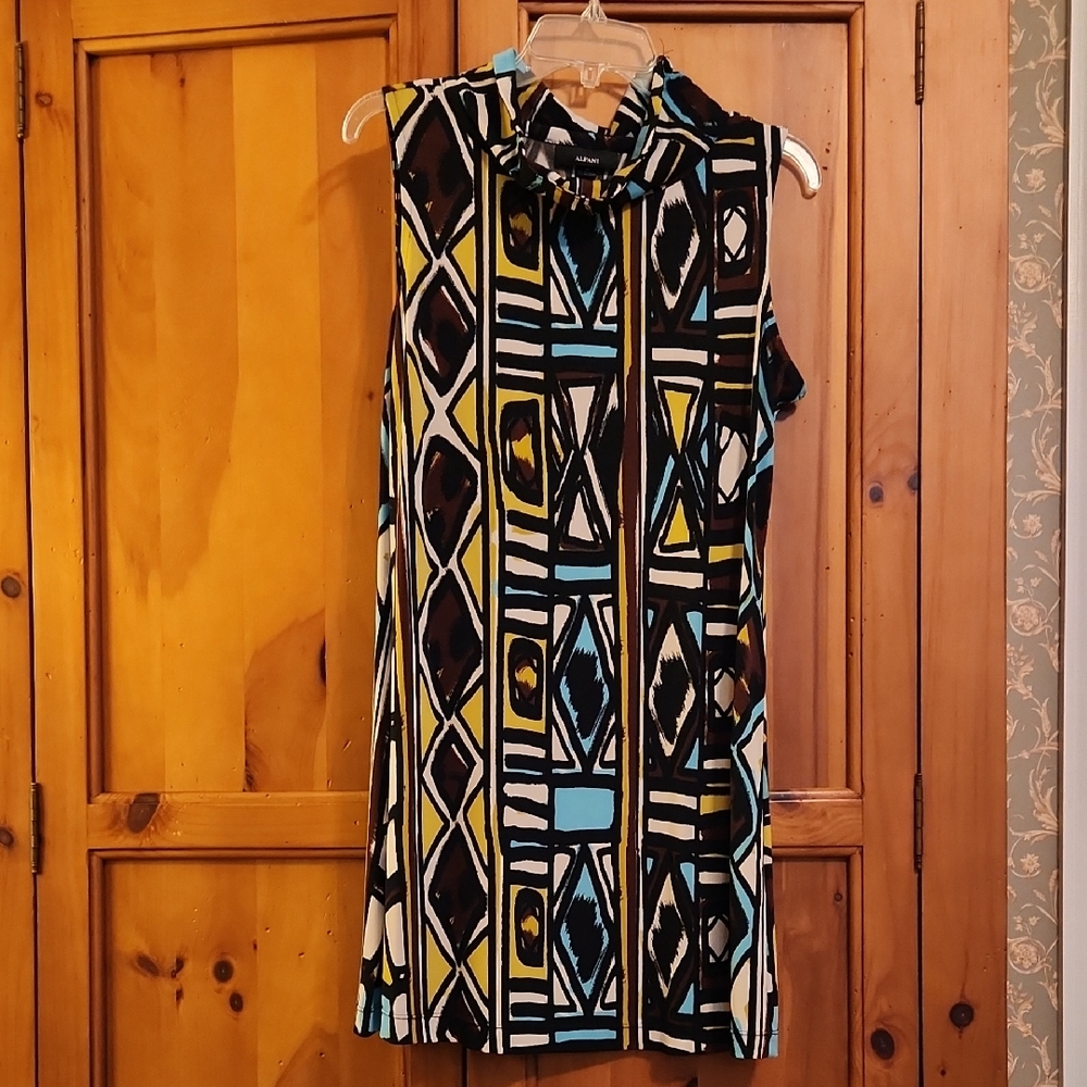 Alfani Geometric Print Dress - Black, Blue, Yellow